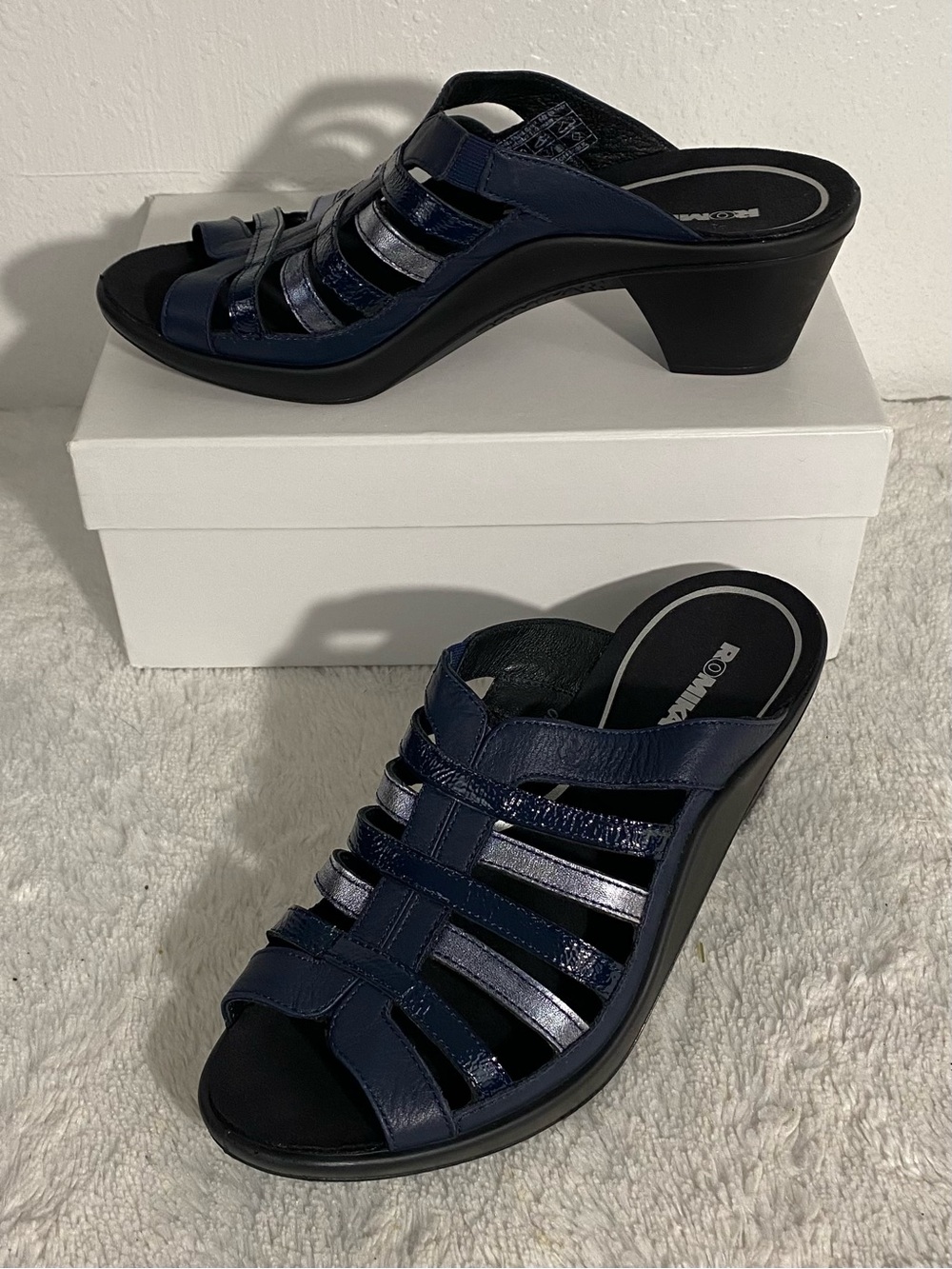 Romika Mokassetta 285 Leather Slide Sandals Euro Size 40 (US 9-9.5) Denim Blue